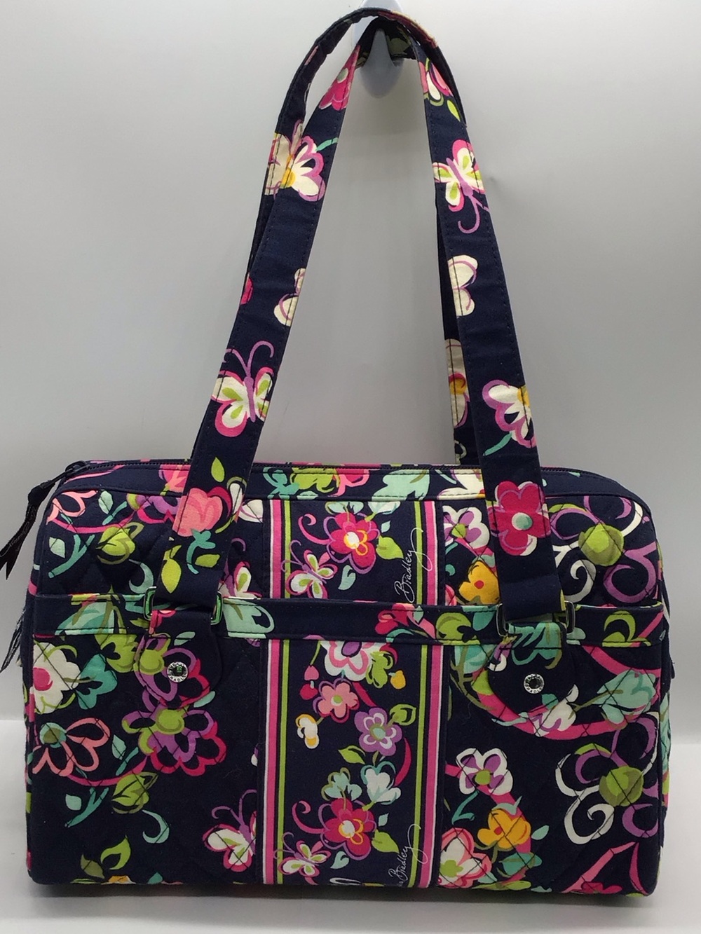 Vera Bradley Retired Navy Ribbons Floral  Quilted Print Shoulder Bag